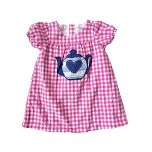 Baby Boden Pink Gingham Teapot Applique Dress 18-24 Months